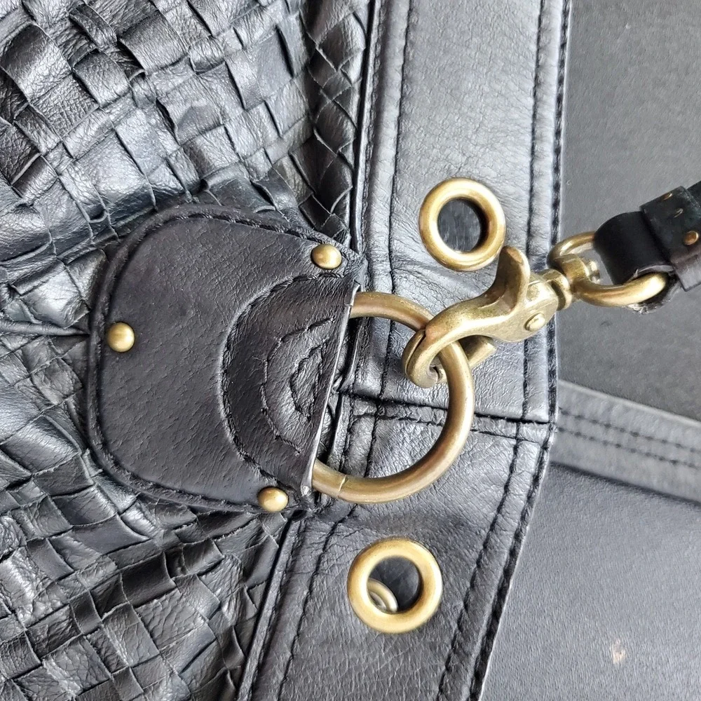 Elliott Lucca Black Leather Braided Bucket Tote Hobo Shoulder Bag Satchel Vtg‎